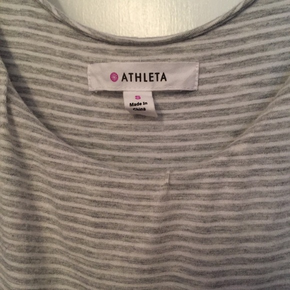 ATHLETA DRESS GRAY WHITE STRIPED JERSEY KNIT SLEEVELESS SCOOP NECK Size S - Picture 2 of 4